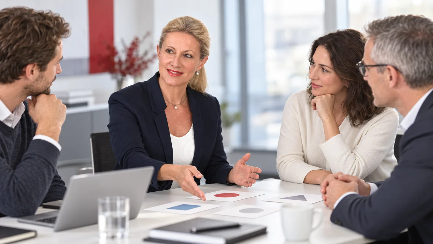 KI-generierte Darstellung: Annette Adler entwickelt mit einem Team einen verantwortlichen KI-Arbeitsablauf.